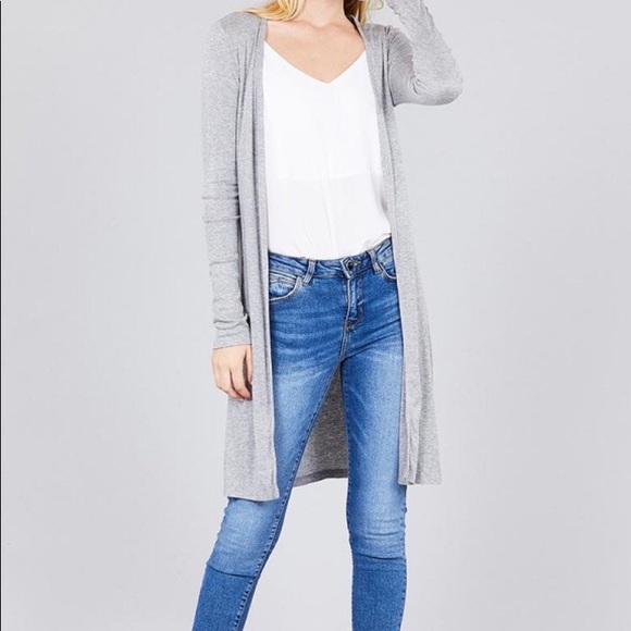 ARIA Grey Ribbed Side Slit Cardigan Sweater - Picture 7 of 7